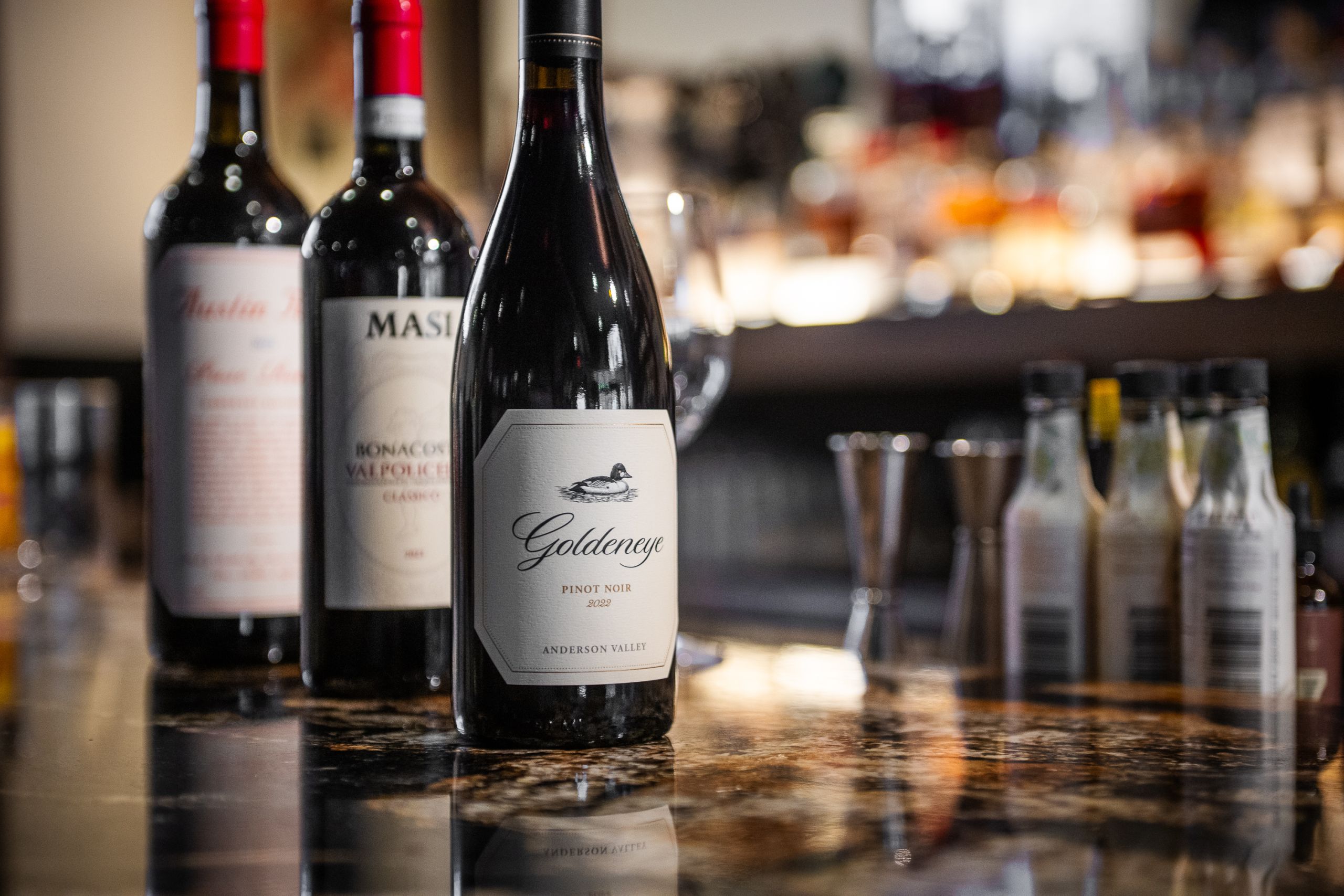 Wine bottles placed on bar